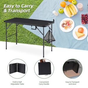 VECELO Folding Table 4 Foot Portable Heavy Duty Plastic, Easy to Storage, with Carrying Handle & Mesh Bag for Indoor, Outdoor Card, Picnic, Camping, Party, 1 Piece, Black