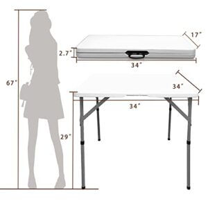 HYMnature Folding Card Table 34" Plastic Square Table with Resin Top Game Table for Puzzles Crafting Fold in Half Camping Table Utility use for Indoor Outdoor Picnic Dining Party