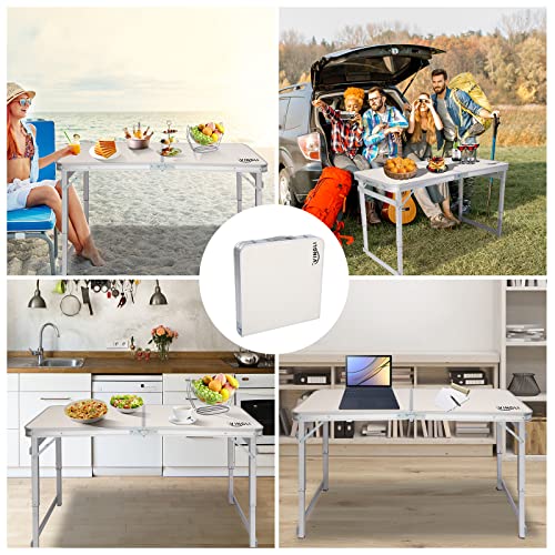 VINGLI 4ft Height Adjustable Folding Utility Table, Portable Lightweight Fold Up Indoor Outdoor Picnic Party Dining Camp Aluminum Tables