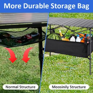 Moosinily Camping Table 4Ft Folding Table with 54 L Storage Bag Tighten Band Folding Picnic Table Aluminum Roll up Table Folding Camp Table for Outdoor Beach Grill BBQ Travel Black