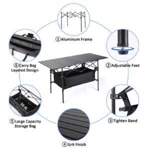 Moosinily Camping Table 4Ft Folding Table with 54 L Storage Bag Tighten Band Folding Picnic Table Aluminum Roll up Table Folding Camp Table for Outdoor Beach Grill BBQ Travel Black