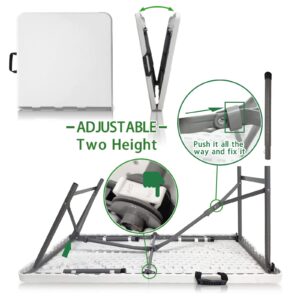 HQTrailTrekker Folding Table 4ft Portable Plastic Dinning Table Heavy Duty Fold-in-Half Utility Tables Foldable Sturdy Indoor Outdoor Table for Camping Picnic Party and Card (White)