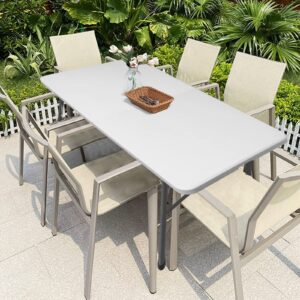 CAMP SOLUTIONS Bi-Folding Table 4 FT, Plastic Portable Tables for Dining Parties Card Picnic Camping, Granite White