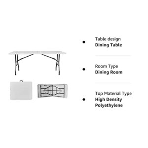 Gnomiya 6ft Folding Tables, Heavy Duty HDPE Plastic Portable Folding Table, Utility Indoor Outdoor Foldable Dining Table for Parties, Backyard Events