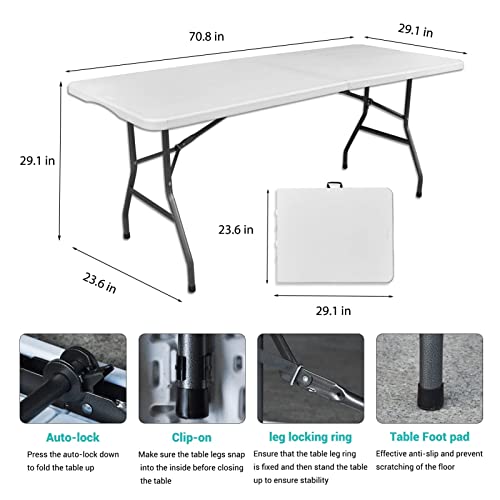 Gnomiya 6ft Folding Tables, Heavy Duty HDPE Plastic Portable Folding Table, Utility Indoor Outdoor Foldable Dining Table for Parties, Backyard Events