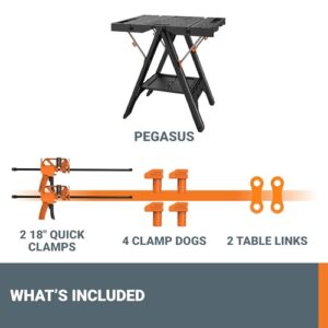 Worx Pegasus 2-in-1 Folding Work Table & Sawhorse, Easy Setup Portable Workbench, 31" W x 25" D x 32" H Lightweight Worktable with Heavy-Duty Load Capacity, WX051 - includes 2 Clamps & 4 Clamp Dogs