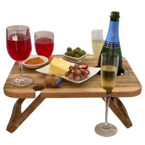 harpel kango mango portable folding wine and champagne picnic table - stylish for wine lovers, outdoors, events, romantic dinners, beach, camping - from beautiful mango wood