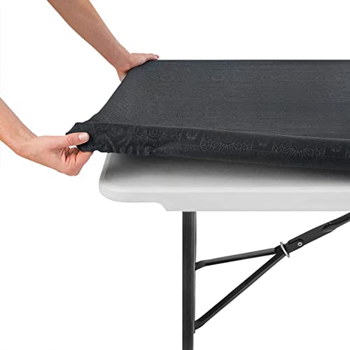 moty Fitted Rectangle Tablecloth for 6 Foot Tables Reusable Elastic Edge Table Cover for Folding Banquet Tables Washable 100% Polyester Fabric with Mitered Corners