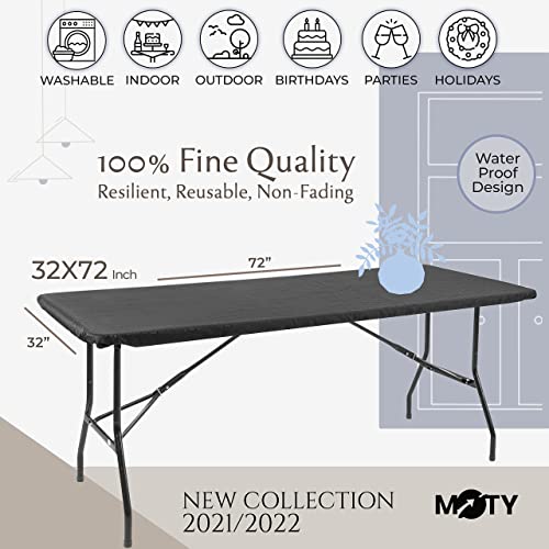 moty Fitted Rectangle Tablecloth for 6 Foot Tables Reusable Elastic Edge Table Cover for Folding Banquet Tables Washable 100% Polyester Fabric with Mitered Corners