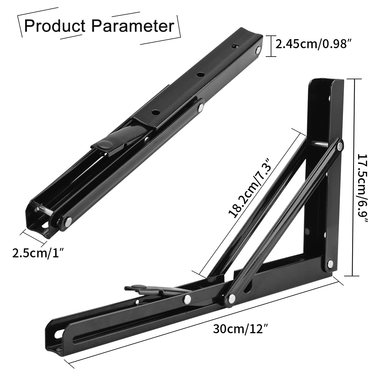 YUMORE Folding Shelf Bracket Heavy Duty, 12 Inch Collapsible Shelf Bracket, Black DIY L Bracket for Workbench Folding Table Hinge, Max Load: 330lbs, 2 Pack