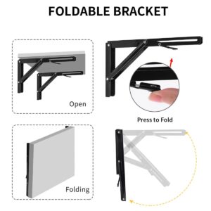 YUMORE Folding Shelf Bracket Heavy Duty, 12 Inch Collapsible Shelf Bracket, Black DIY L Bracket for Workbench Folding Table Hinge, Max Load: 330lbs, 2 Pack