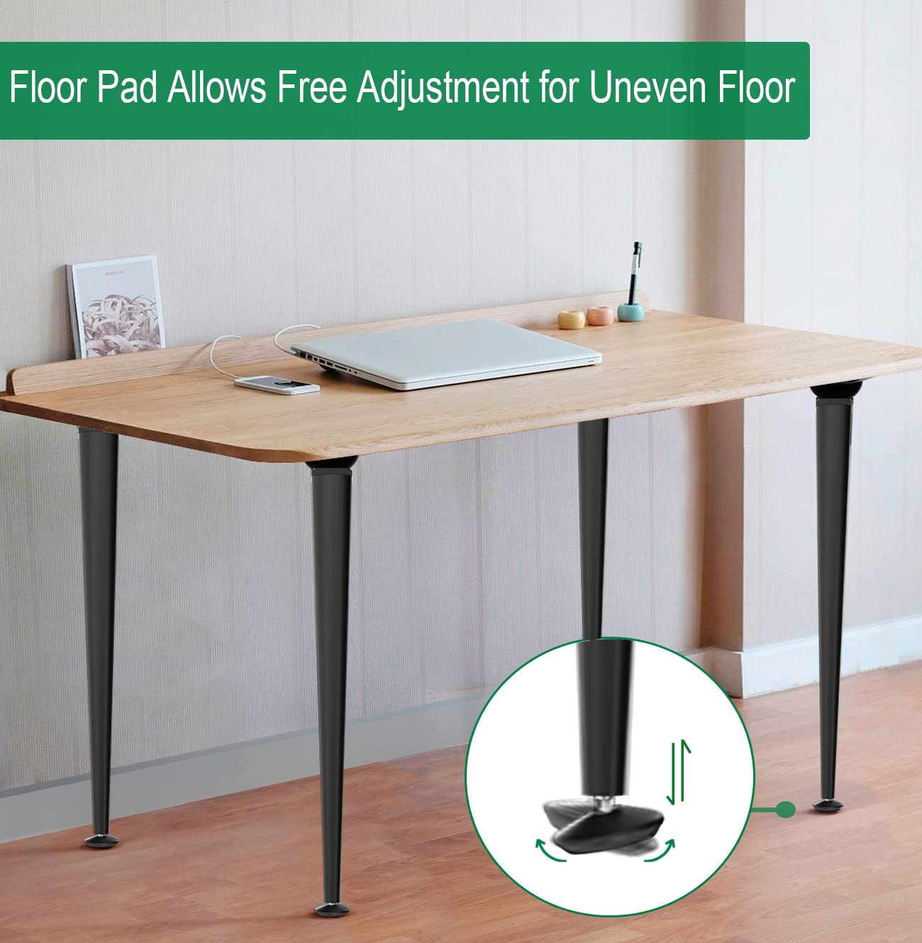 waaliji 28 inch Folding Table Legs Collapsible Metal Home DIY Furniture Legs Foldable Desk Leg with Adjustable Floor Protectors for Round or Square Table, Matte Black, Set of 4