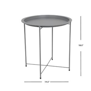 Home Basics , Matte Grey Foldable Round Multi-Purpose Metal Side Accent, Coffee, End Table for Bedroom, Living Room