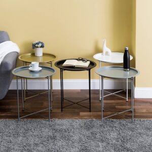 Home Basics , Matte Grey Foldable Round Multi-Purpose Metal Side Accent, Coffee, End Table for Bedroom, Living Room