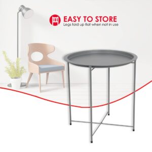 Home Basics , Matte Grey Foldable Round Multi-Purpose Metal Side Accent, Coffee, End Table for Bedroom, Living Room