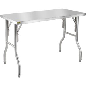 vevor commercial worktable workstation 48 x 24 inch folding commercial prep table, heavy-duty stainless steel folding table with 661 lbs load, kitchen work table, silver stainless steel kitchen island