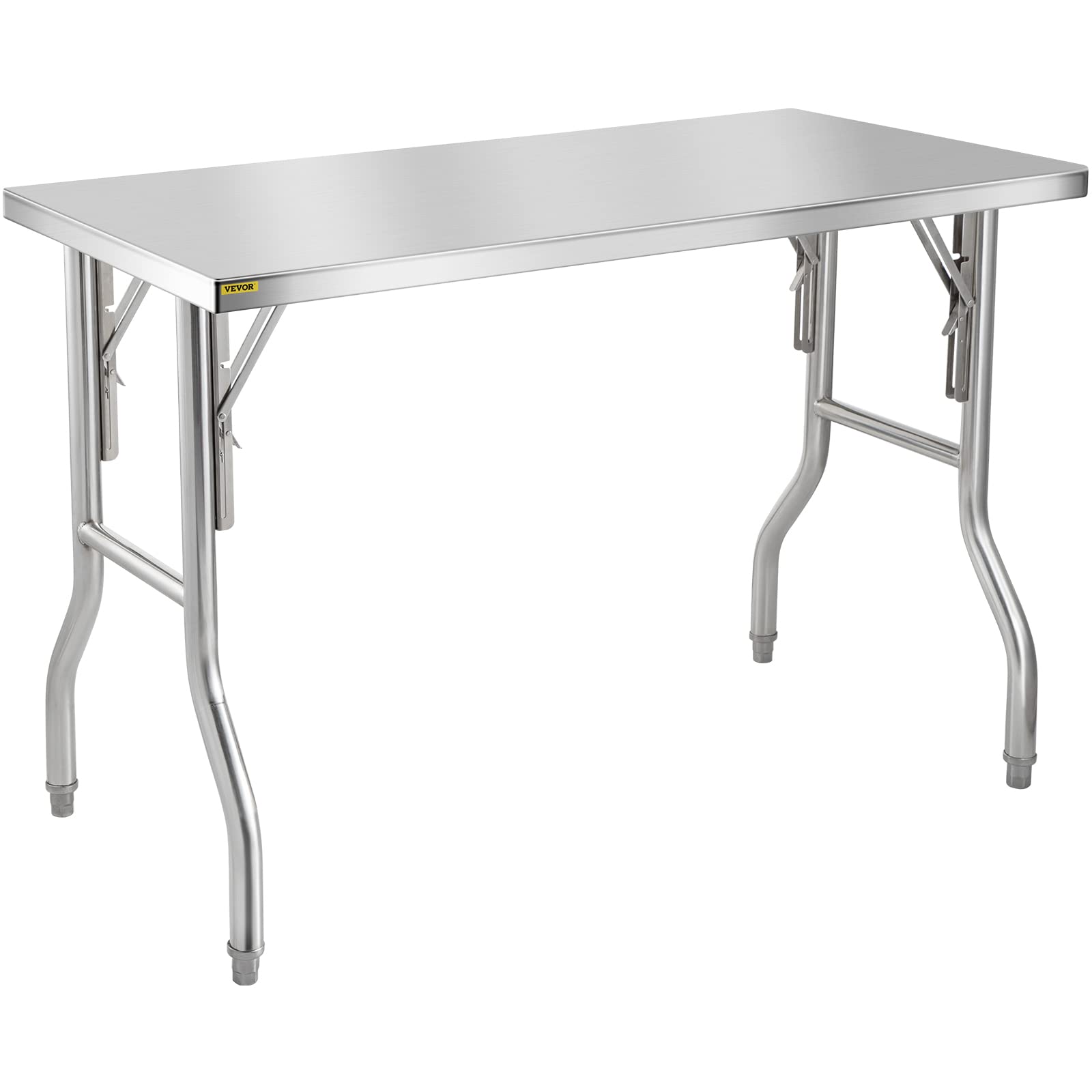 VEVOR Commercial Worktable Workstation 48 x 24 Inch Folding Commercial Prep Table, Heavy-duty Stainless Steel Folding Table with 661 lbs Load, Kitchen Work Table, Silver Stainless Steel Kitchen Island