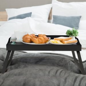 Bed Tray Table with Handles Folding Legs Bamboo Breakfast Tray with Phone Tablet Holder,Foldable Breakfast Table, Laptop Desk(Black)