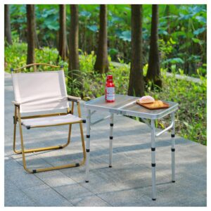 YihuiKo Small Folding Table,3 Adjustable Heights Foldable Table, Camping Table,Outdoor Folding Table with Storage Mesh Layer，Portable Table for BBQ,Patio,Garden and Indoor(Brown)