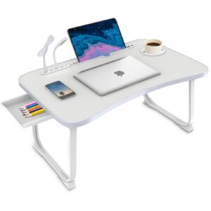 Fayquaze Laptop Bed Desk, Portable Foldable Laptop Bed Table with USB Charge Port Storage Drawer and Cup Holder,Lap Desk Laptop Stand Tray Table Serving Tray for Eating, Reading and Working