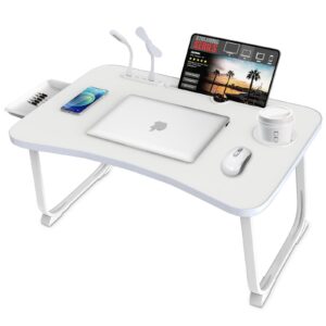 Fayquaze Laptop Bed Desk, Portable Foldable Laptop Bed Table with USB Charge Port Storage Drawer and Cup Holder,Lap Desk Laptop Stand Tray Table Serving Tray for Eating, Reading and Working