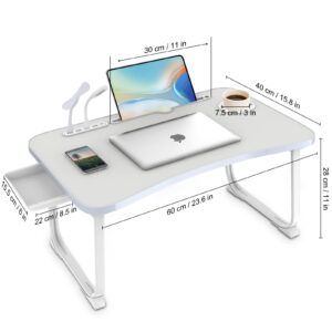 Fayquaze Laptop Bed Desk, Portable Foldable Laptop Bed Table with USB Charge Port Storage Drawer and Cup Holder,Lap Desk Laptop Stand Tray Table Serving Tray for Eating, Reading and Working