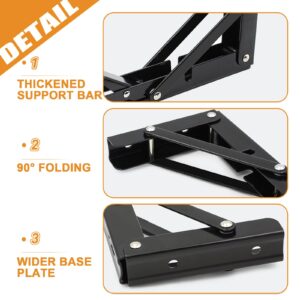 Folding Shelf Brackets - Heavy Duty Metal Collapsible Shelf Bracket for Bench Table, Shelf Hinge Wall Mounted Space Saving DIY Bracket, Max Load: 150 lb 2 PCS (14 Inch, Black)