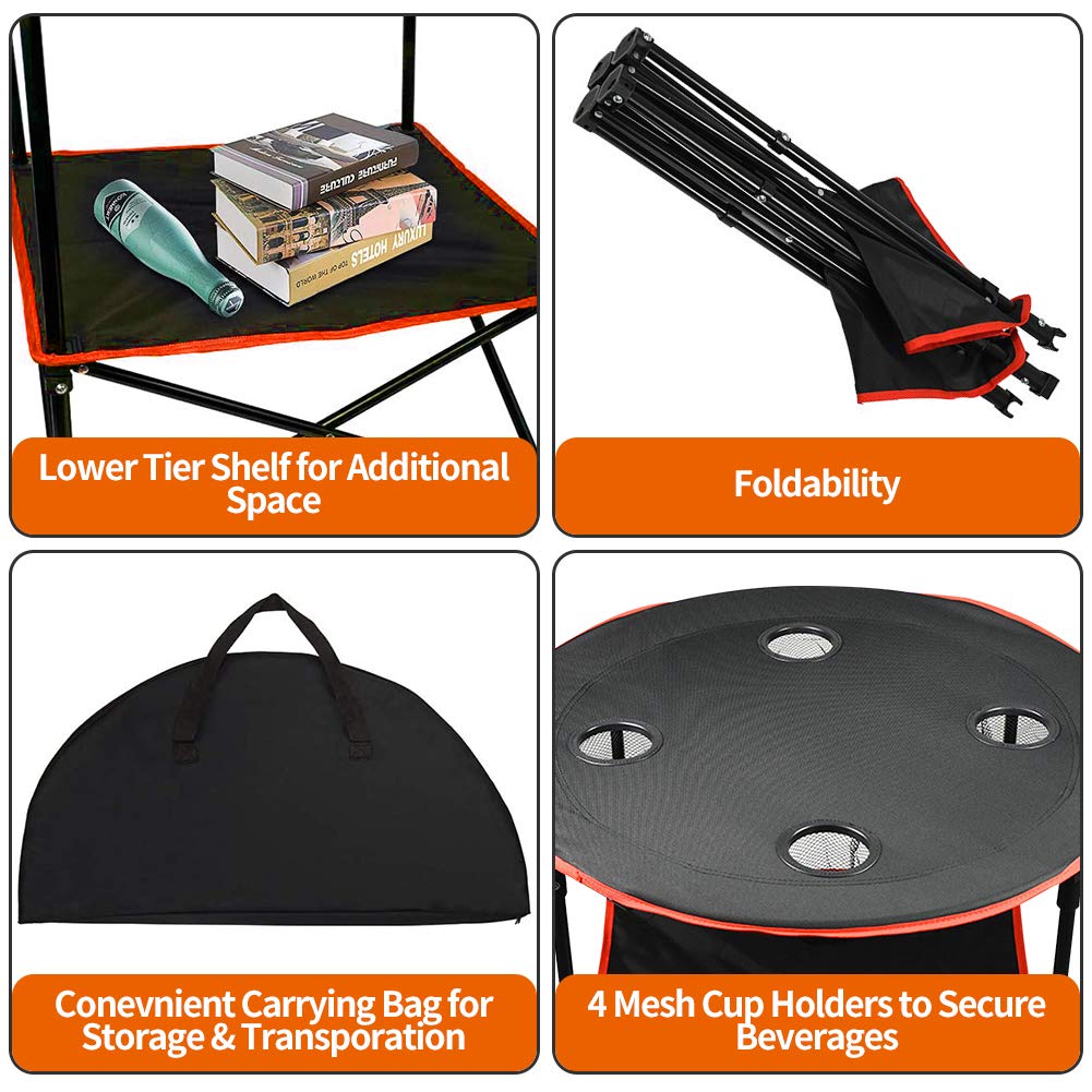 Camping Table Portable Folding Camping Side Table for Outdoor Picnic, Beach, Games, Camp, & Patio Tables Folding with 4 Cup Holders & Carry Case for Travel & Storage, Premium 600D Canvas& Steel Frame