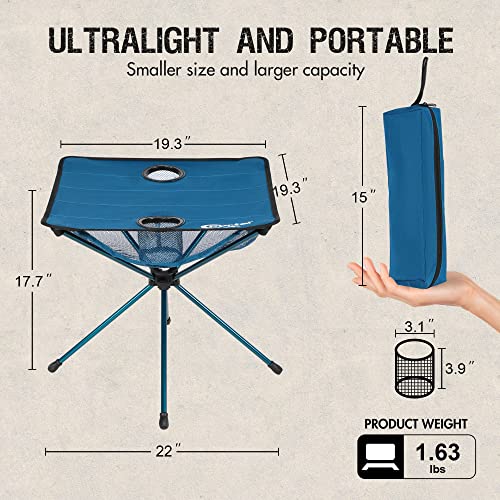 PORTAL Folding Camping Table, Ultralight Compact Aluminum Mesh Table with Carrying Bag, Small Beach Table Foldable Portable for Sand, Outdoor, Picnic, Camp, Boat, Travel, Blue