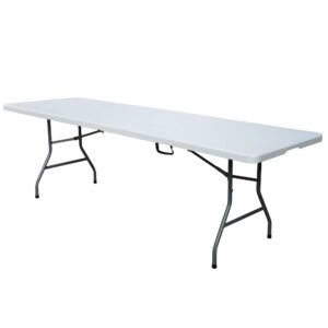 Plastic Development Group Outdoor and Indoor Use 8 Foot Plastic Half Folding Banquet, Kitchen, Dining, and Card Table, White