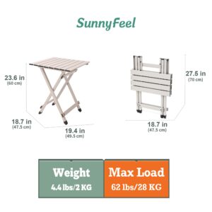 SUNNYFEEL Folding Camping Table - Lightweight Aluminum Portable Picnic Table, 18.5x18.5x24.5 Inch for Cooking, Beach, Hiking, Travel, Fishing, BBQ, Indoor Outdoor Small Foldable Camp Tables