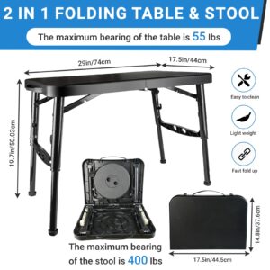 maliven Portable Folding Table and Stool Set, Lightweight Foldable Table & Collapsible Stool for Camping Picnic Beach Fishing, Sturdy Small Outdoor Table with Mesh Layer Storage