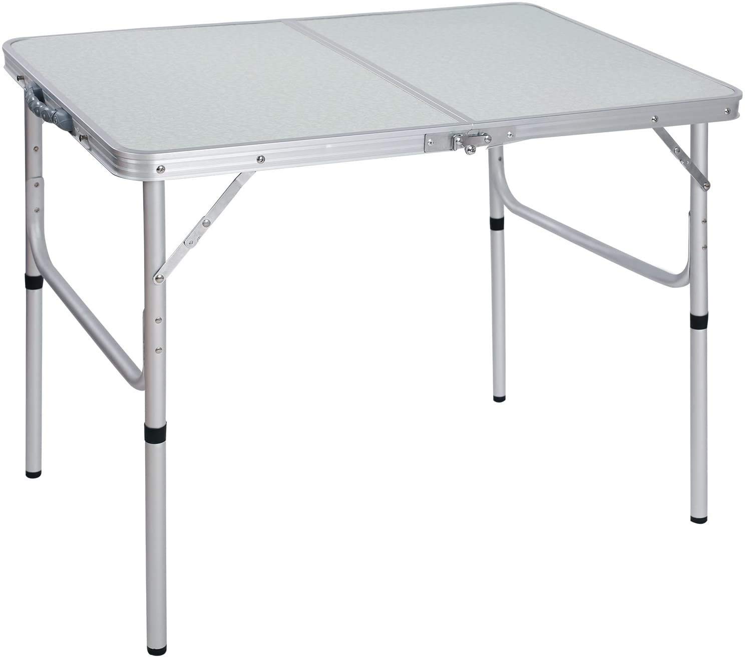 Cimiva Aluminum Folding Table 3 Foot, Adjustable Height Lightweight Portable Camping Table for Picnic Beach Outdoor Indoor, White 36 x 24 inch (3-Feet (2 Heights 15"/28"))