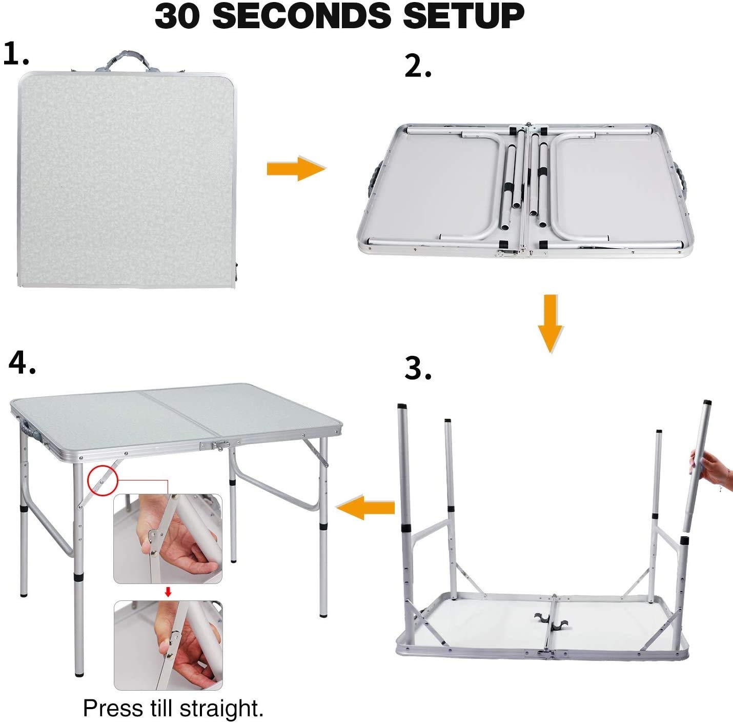 Cimiva Aluminum Folding Table 3 Foot, Adjustable Height Lightweight Portable Camping Table for Picnic Beach Outdoor Indoor, White 36 x 24 inch (3-Feet (2 Heights 15"/28"))