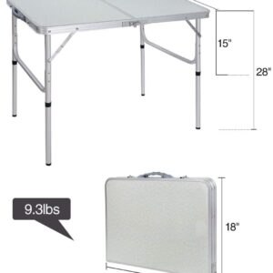 Cimiva Aluminum Folding Table 3 Foot, Adjustable Height Lightweight Portable Camping Table for Picnic Beach Outdoor Indoor, White 36 x 24 inch (3-Feet (2 Heights 15"/28"))