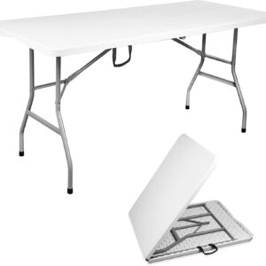 VILDEK 6ft Folding Dining Table, Plastic, White, 300lbs Load Capacity, Portable, Indoor-Outdoor Use, Foldable