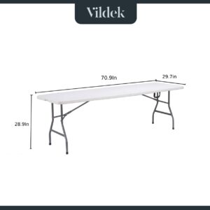 VILDEK 6ft Folding Dining Table, Plastic, White, 300lbs Load Capacity, Portable, Indoor-Outdoor Use, Foldable