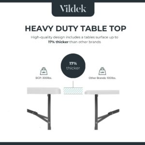 VILDEK 6ft Folding Dining Table, Plastic, White, 300lbs Load Capacity, Portable, Indoor-Outdoor Use, Foldable