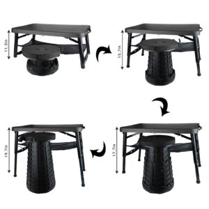 ZTMT Folding Table and Stool, Small, Black, 4 Foot Outdoor Portable Table, Adjustable Height, Camping, Picnic, RV Table, 55lbs Load-Bearing, Lightweight