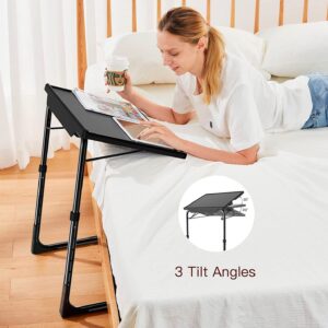 Totnz TV Tray Table, Folding TV Dinner Table Comfortable Folding Table with 3 Tilt Angle Adjustments for Eating Snack Food, Stowaway Laptop Stand,Black