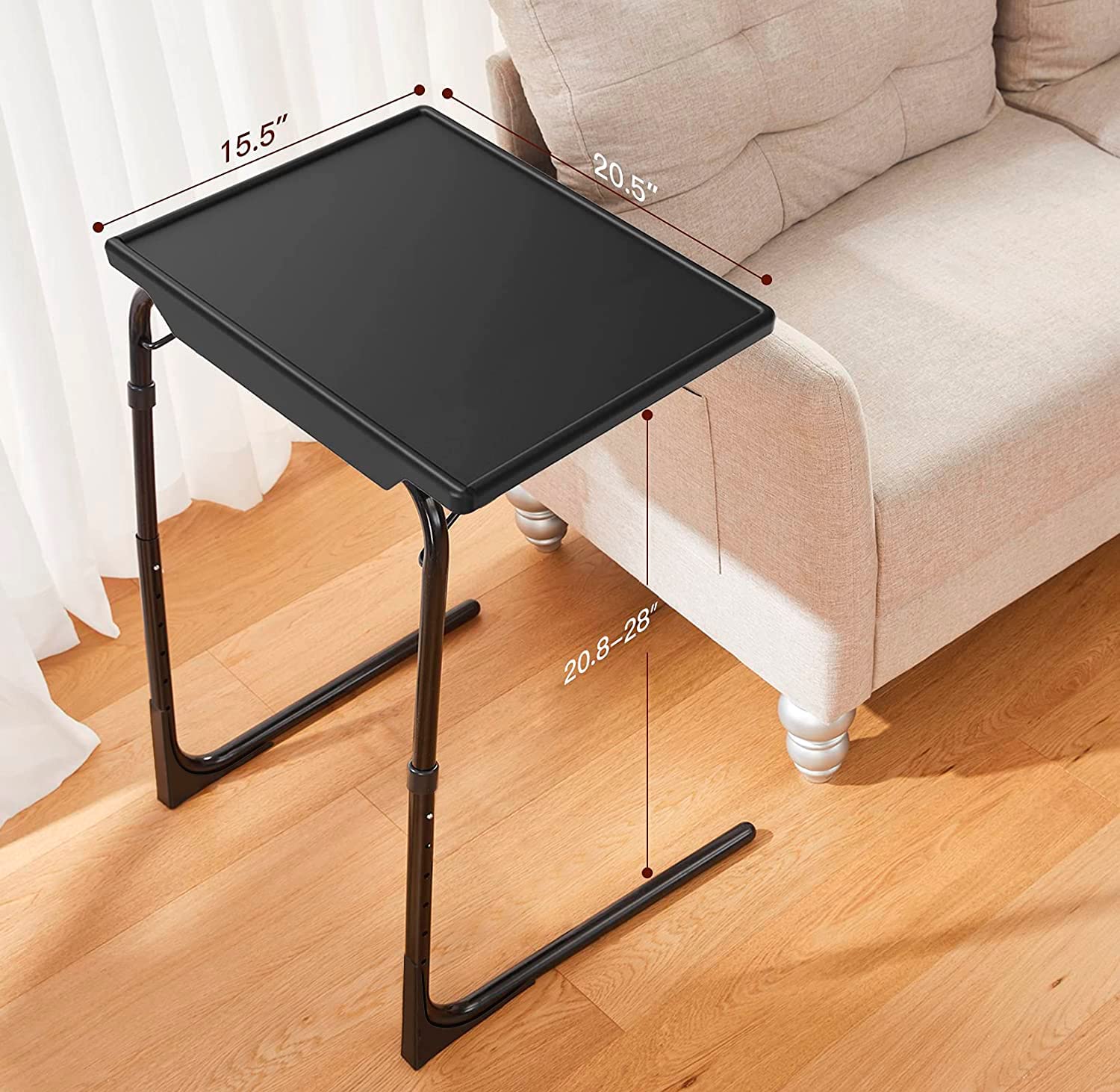 Totnz TV Tray Table, Folding TV Dinner Table Comfortable Folding Table with 3 Tilt Angle Adjustments for Eating Snack Food, Stowaway Laptop Stand,Black