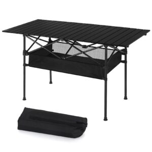 liantral camping table, portable aluminum roll-up picnic backpacking table with mesh storage bag, 46.5” x 26.8” x 21.7”, black