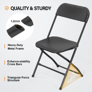 VINGLI 20 Pack Black Plastic Folding Chair, Indoor Outdoor Portable Stackable Commercial Seat with Steel Frame 350lb. Capacity for Events Office Wedding Party Picnic Kitchen Dining