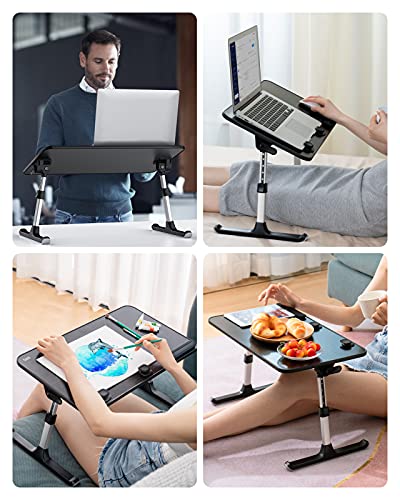 Laptop Desk for Bed, SAIJI Height & Angle Adjustable Laptop Stand for Bed, Lap Desk Bed Tray Table, Light Weight Foldable Portable Laptop table for Couch Sofa Chair Floor Desk for Adults, Kids (Black)