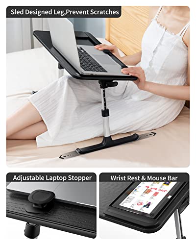 Laptop Desk for Bed, SAIJI Height & Angle Adjustable Laptop Stand for Bed, Lap Desk Bed Tray Table, Light Weight Foldable Portable Laptop table for Couch Sofa Chair Floor Desk for Adults, Kids (Black)