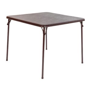 EMMA + OLIVER Brown Foldable Card Table with Vinyl Table Top - Game Table - Portable Table