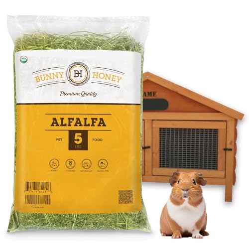 5 Lbs Fresh Alfalfa Hay by Bunny Honey - USDA Organic Natural Hay for Guinea Pigs, Rabbits, Hamsters, Hedgehogs, and More Small Select Animal Pets - 2nd Cut Fresh from Farm (5LB)