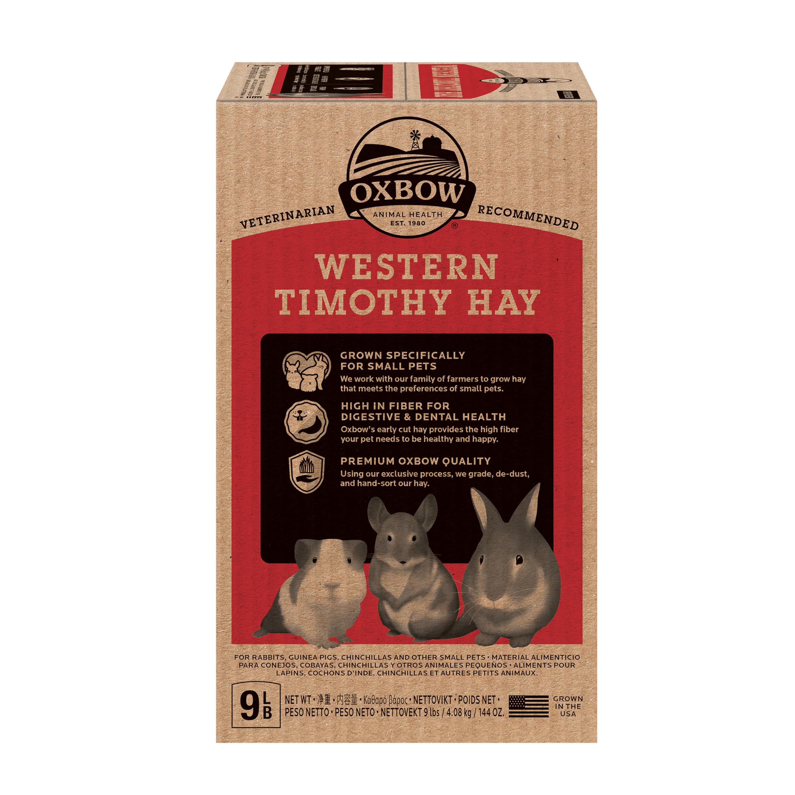 Oxbow Animal Health Western Timothy Hay - All Natural Hay for Rabbits, Guinea Pigs, Chinchillas, Hamsters & Gerbils-Veterinarian Recommended- Digestive & Dental Health- Grown in the USA- 9lb.