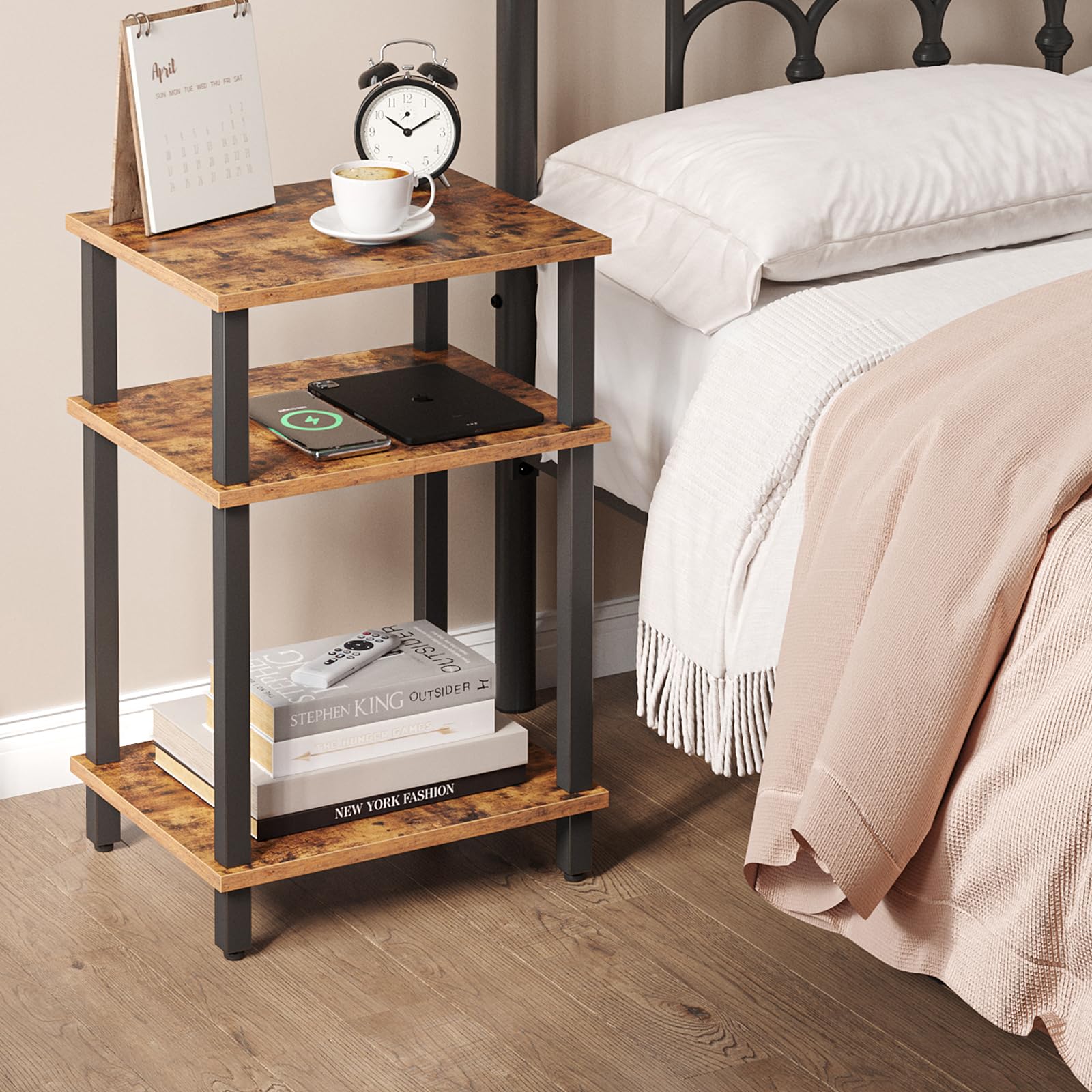 TUTOTAK End Table, Side Table, Nightstand, 3-Tier Storage Shelf, Sofa Table for Small Space, Living Room, Bed Room TB01BB049