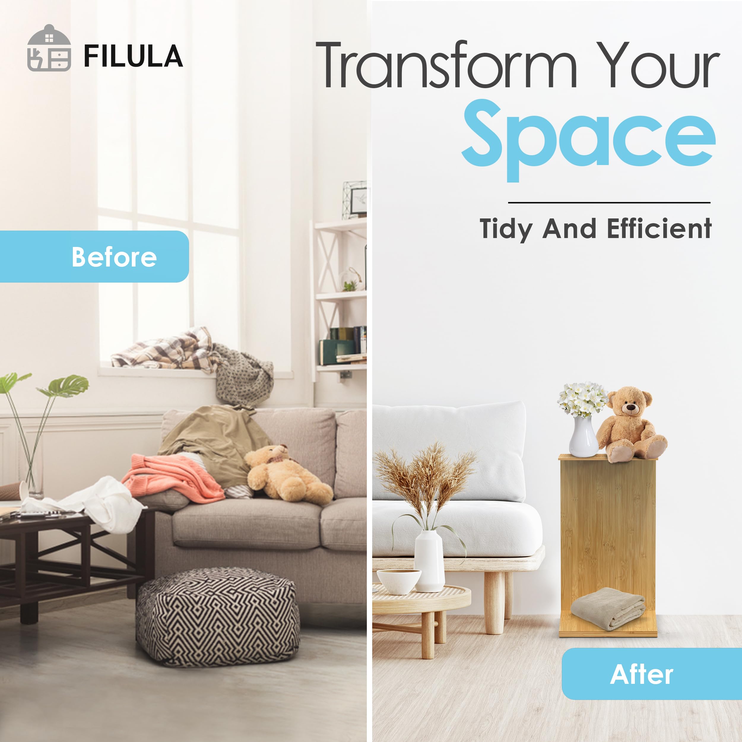 FILULA - Bamboo C Table and Coffee Table - All-in-One Solution for End Table, Coffee Table, Tray Table, Storage Bench, and Beyond